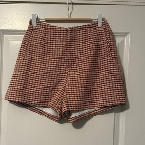 Altar'd State High Waist Plaid Shorts - Red and White